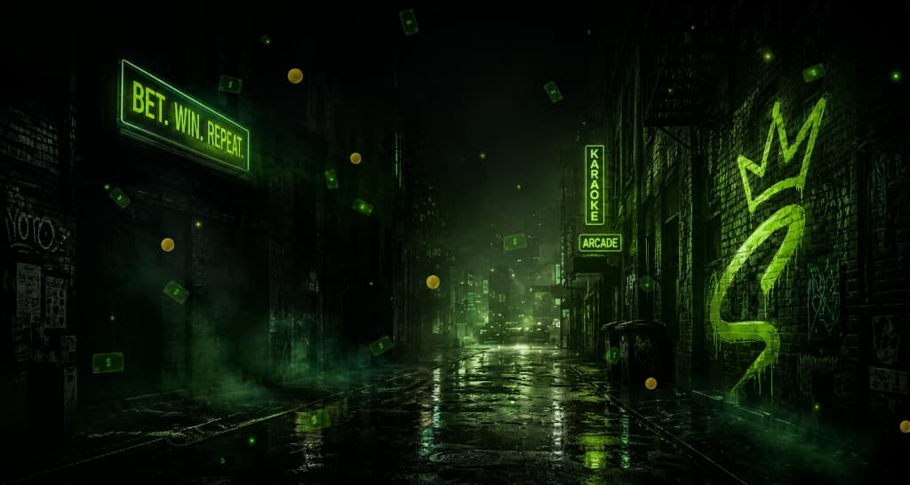 Moody night urban street scene with neon graffiti